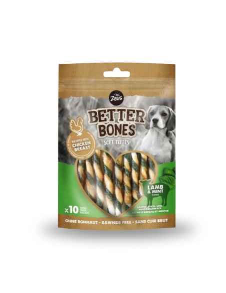 Snack ZOE BETTER BONES Twist para Perros de Cordero y Menta x 10 uds - Salud Dental y Aliento Fresco.