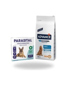 Pack ahorro ADVANCE adult medium pollo 14 kg + Collar PARASITAL tamaño grande