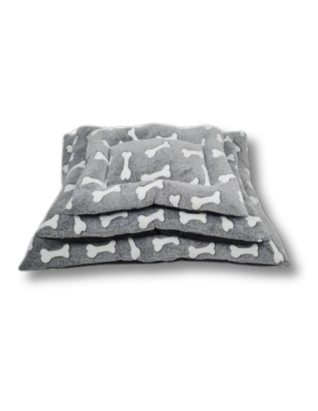 Pack de 3 Colchonetas para Mascotas YOMMY de Franela Gris con Huesitos Tamaños (S, M, L)