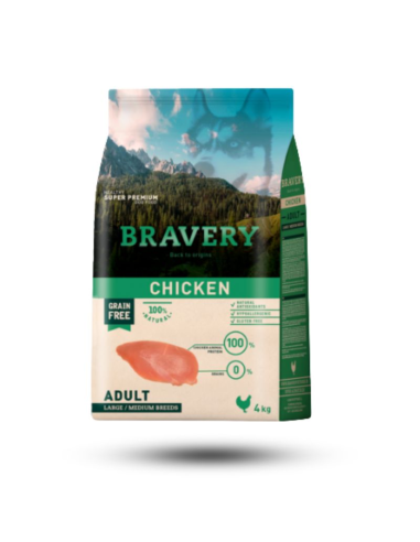 Nourriture pour chiens adultes Bravery Dog Chicken Large/Medium Breeds - Poulet de haute qualité