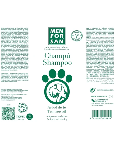 Champú para perros relajante y anti picores MENFORSAN ÁRBOL DE TE 300 ml|Complementos para aves