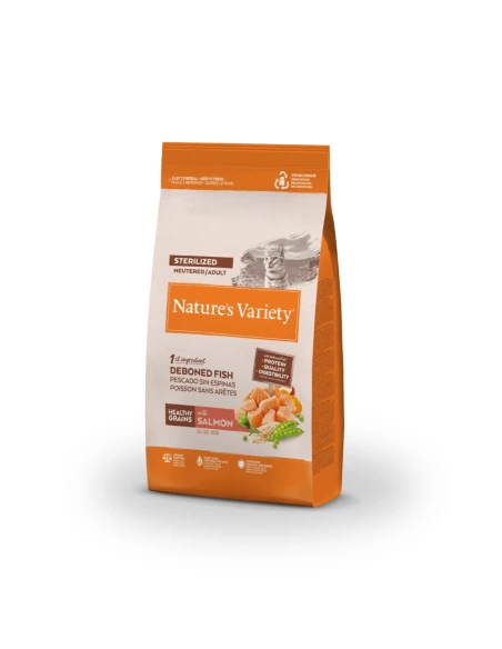 Comida para Gato Esterilizado NATURES VARIETY Healthy Grain de Salmon 1,25kg|Complementos para aves