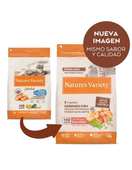 Pienso Nature’s Variety No Grain Gatos Esterilizados con Salmón | Natural y Sin Cereales