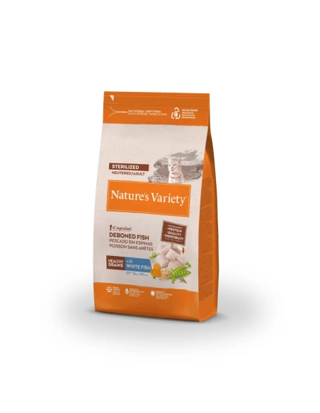 Comida para Gato Esterilizado NATURES VARIETY Healthy Grain de Pescado Blanco 3kg