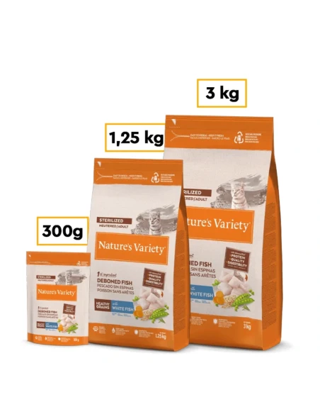 Comida para Gato Esterilizado NATURES VARIETY Healthy Grain de Pescado Blanco 3kg