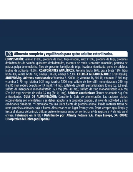 Comida para Gato Esterilizado ADVANCE Sterilized Salmon Sensitive 3kg
