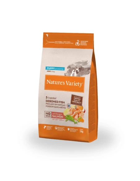 Comida para Perro Cachorro NATURES VARIETY Puppy Mini No Grain de Salmon 1,5kg|Complementos para aves