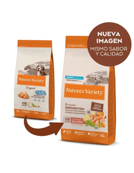 Comida para Perro Cachorro NATURES VARIETY Puppy Med/Max No Grain de Salmon 3kg|Complementos para aves