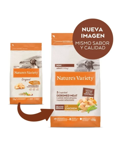 Comida para Perro Adulto Mini NATURES VARIETY Healthy Grain de Pollo 1,5kg|Complementos para aves