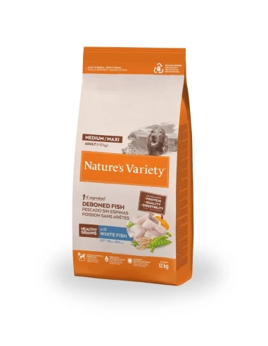 Comida para Perro Adulto Med/Max NATURES VARIETY Healthy Grain de Pescado Blanco 3kg