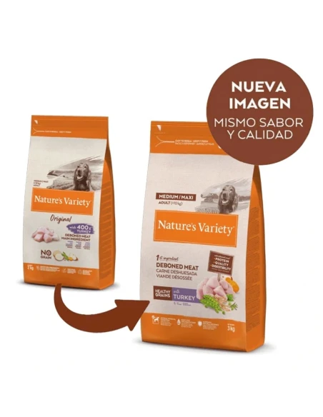 Comida para Perro Adulto Med/Max NATURES VARIETY Healthy Grain de Pavo 3kg|Complementos para aves