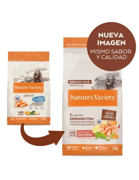 Comida para Perro Adulto Med/Max NATURES VARIETY No Grain de Salmon 10kgComplementos para avesComplementos para aves