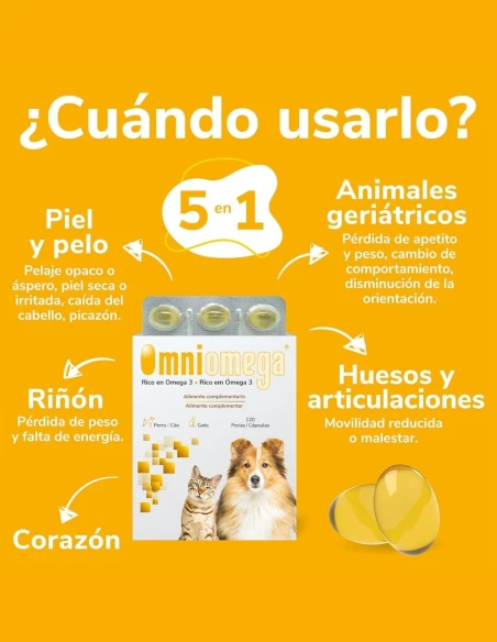 Suplemento Alimenticio para Perros y Gatos HI FARMAX Omniomega 120 Capsulas|Complementos para aves