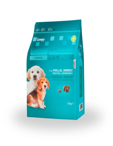 Comida perro júnior COMPY con pollo, arroz, frutas y verduras razas medianas y grandes 4 kg