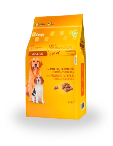 Comida perro adulto COMPY con pollo, ternera, frutas y verduras razas medianas y grandes 18 kg