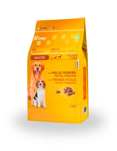 Comida perro adulto COMPY con pollo, ternera, frutas y verduras razas medianas y grandes 4 kg