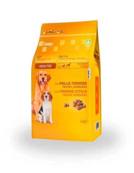 Comida perro adulto COMPY con pollo, ternera, frutas y verduras razas medianas y grandes 4 kg|Complementos para aves