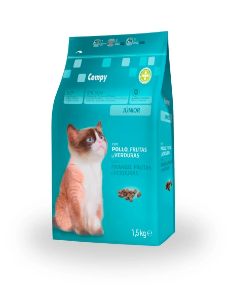 Comida gato júnior COMPY con pollo, frutas y verduras 1.5 kg