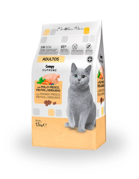 Comida gato sénior Supreme Compy con pollo fresco, frutas y verduras 1.5 Kg|Complementos para aves