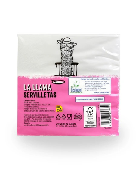 Servilletas Suaves 2 capas LA LLAMA bolsa 100 unidades