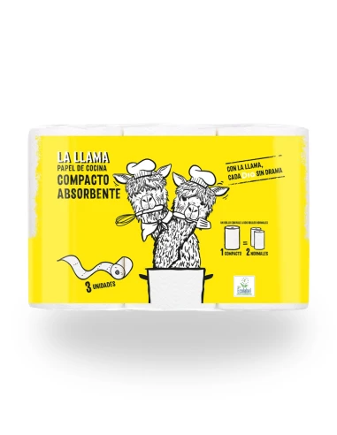 Papel de Cocina Compacto LA LLAMA Doble Rollo Paquete 3 uds
