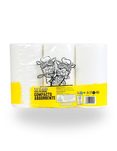 Papel de Cocina Compacto LA LLAMA Doble Rollo Paquete 3 uds