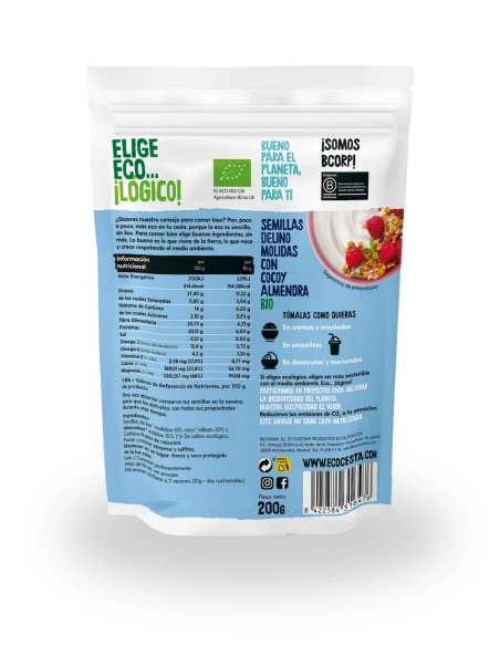 Semillas Molidas ECOCESTA de Lino con Coco y Amendra 200 g|Complementos para aves