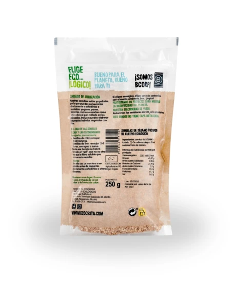 ECOCESTA Semillas de Sésamo Tostado 250g BIO – Fuente de Calcio y Fibra