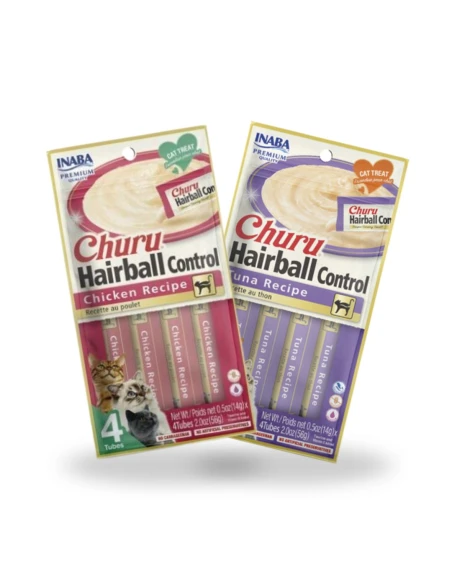 Snack para Gato CHURU Hair Ball control Variedades de Pollo y Atún 20uds|Complementos para aves