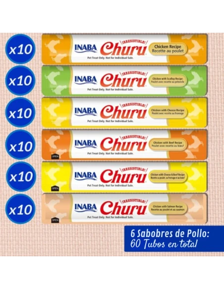 Snack para Gato CHURU Variedades de Pollo 60x14gr|Complementos para aves