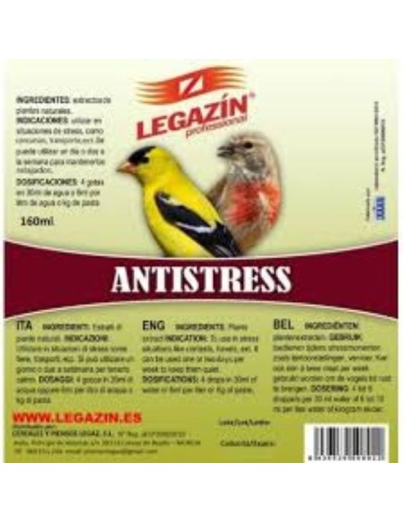 SUPPLÉMENT ANTIESTRESS LEGAZIN pour les oiseaux nerveux ou stressés dans le liquide 120 ml Legazin - 1