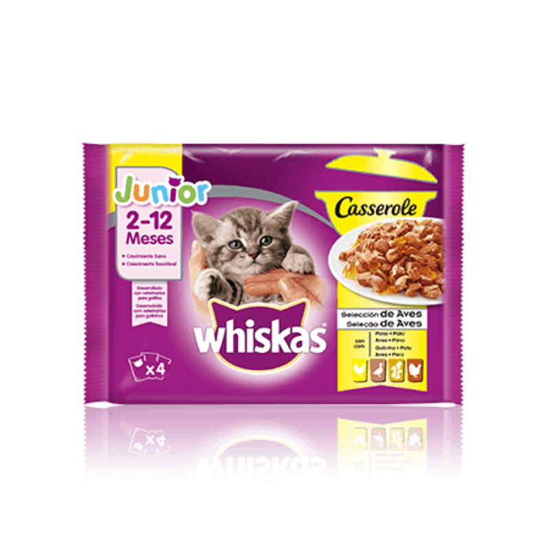 alimento húmedo WHISKAS CASSEROLE AVES para gatitos de 2-12 meses, 4 x 85 gr WHISKAS - 1