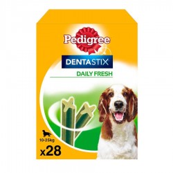 cuidado dental DENTASTIX PEDIGREE DAILY FRESH para perros de 10 a 25 kg, pack 4 bolsas x 7 piezas PEDIGREE - 1