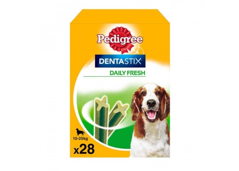 cuidado dental DENTASTIX PEDIGREE DAILY FRESH para perros de 10 a 25 kg, pack 4 bolsas x 7 piezas PEDIGREE - 1