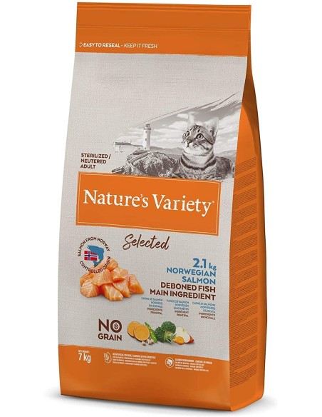 pienso para gatos esterilizados NATURES VARIETY con salmón noruego, saco 7 kg NATURES VARIETY - 1