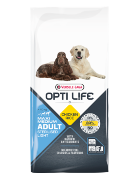 nourriture pour chiens OPTI LIFE VERSELE LAGA adulte stérilisée à la lumière 12,5 kg