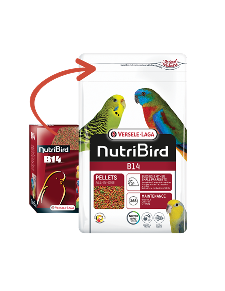 pienso NUTRIBIRD VERSELE LAGA B14 para periquitos y pequeñas psitacidas en envase de 800 gr