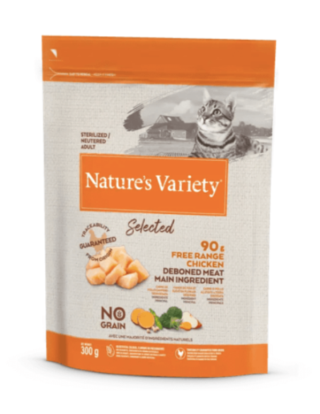 Comida para Gato Adulto Esterilizado NATURES VARIETY Selected Pollo 8 x 300gr