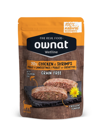 OWNAT WETLINE gato, con pollo y gambas 12 x 85 gr