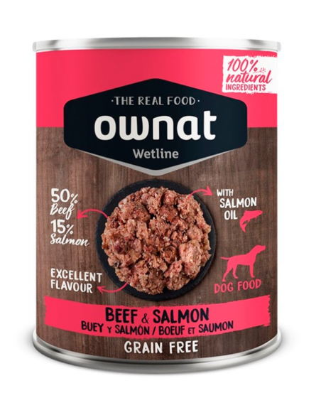 OWNAT WETLINE perro, con ternera y salmon 12 x 395 gr