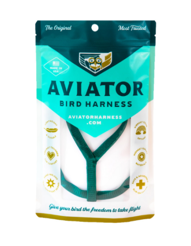 Arnés para aves THE AVIATOR verde talla PETITE 75-110 grs - Seguridad y comodidad