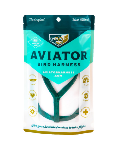 Arnes para aves THE AVIATOR verde talla PETITE 75-110 grs