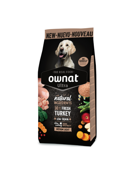 Ownat Ultra Medium Light - Pienso Bajo en Calorías para Perros Adultos de Razas Medianas 3 kg