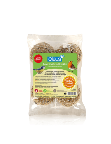 Claus Bolas de Grasa con Insectos 4 ud x 112.5 g (Power-Knödel) - Alimento para Pájaros de Jardín