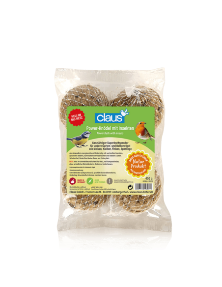 Claus Bolas de Grasa con Insectos 4 ud x 112.5 g (Power-Knödel) - Alimento para Pájaros de Jardín