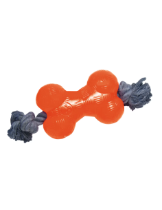 juguete para perro KONG Hueso TPR con cuerda 9 cm - Talla S Naranja