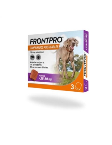 Frontpro Antiparasitaire pour chiens, 3 comprimés à croquer de 25 à 50 kg (XL)