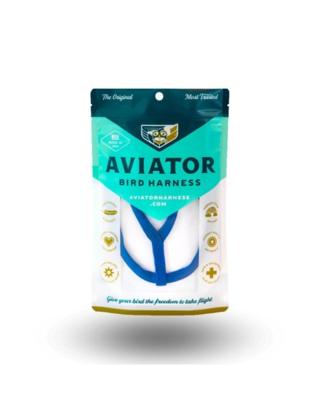 Arnes para aves THE AVIATOR azul talla PETITE 75-110 grs